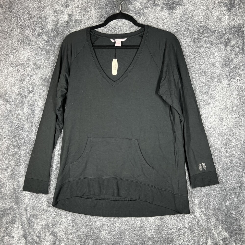 Victoria's Secret Sweatshirt Womens Medium Black V-Neck Pullover C2605-0025